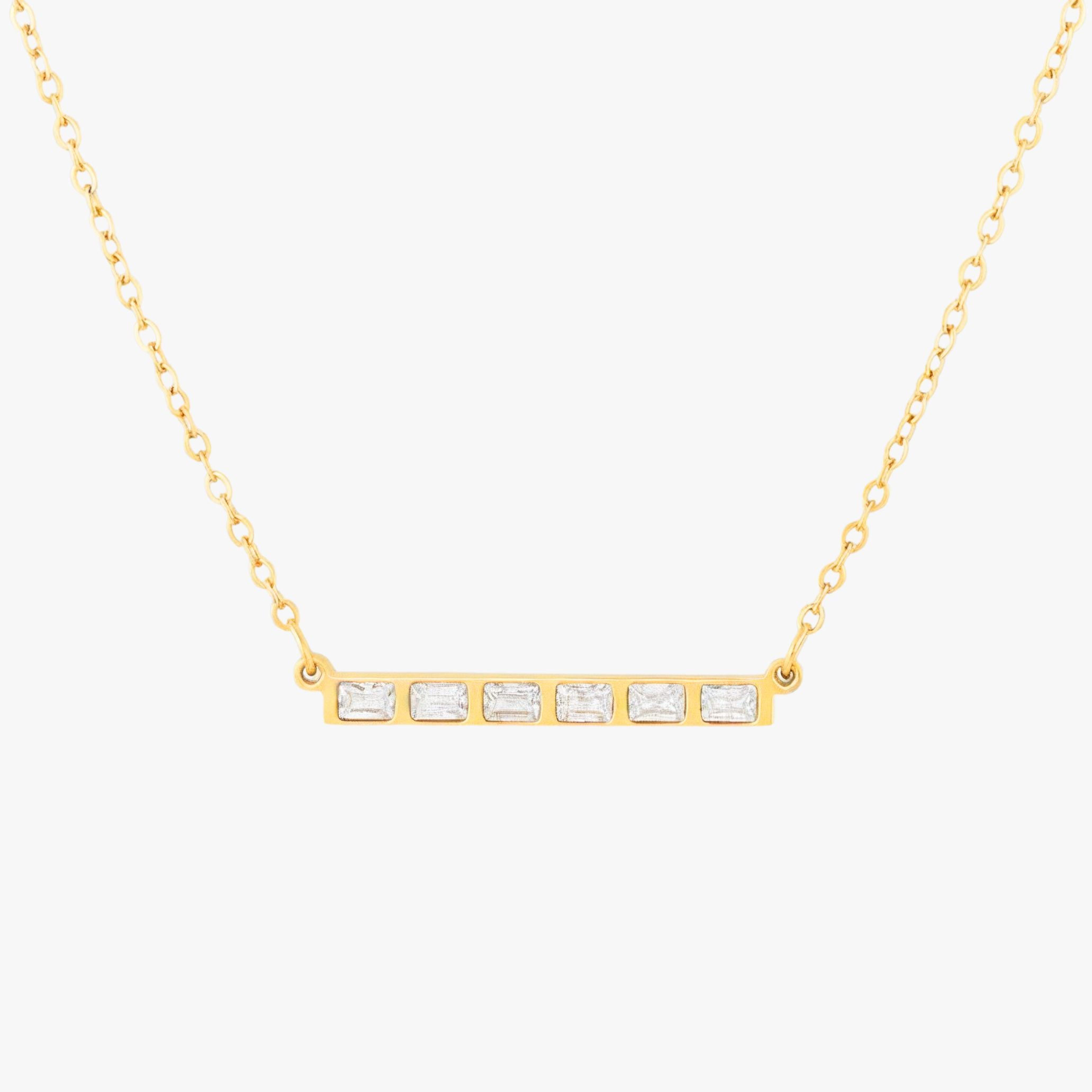 Baguette Line Necklace Gold On White Background