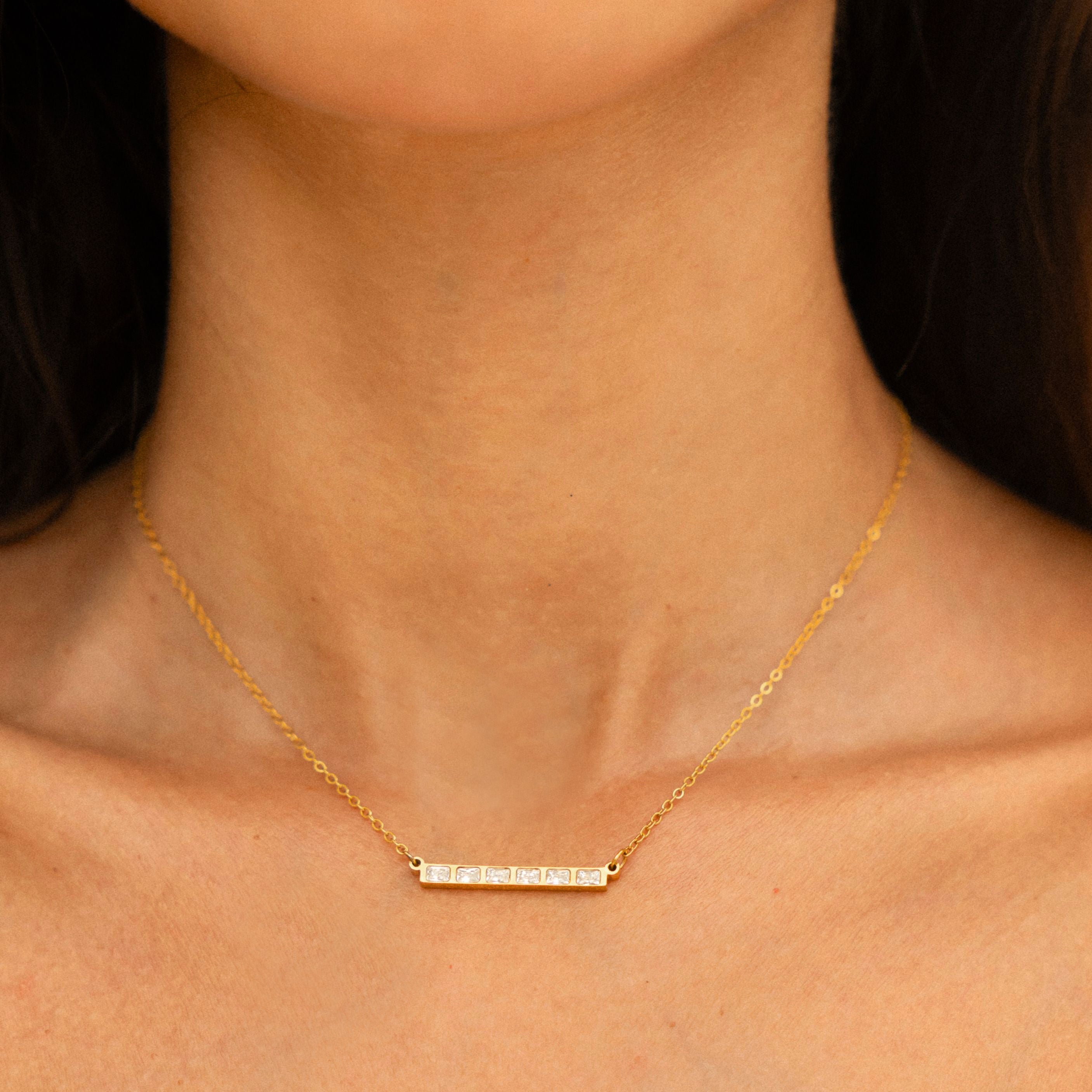 Baguette Line Necklace On Model