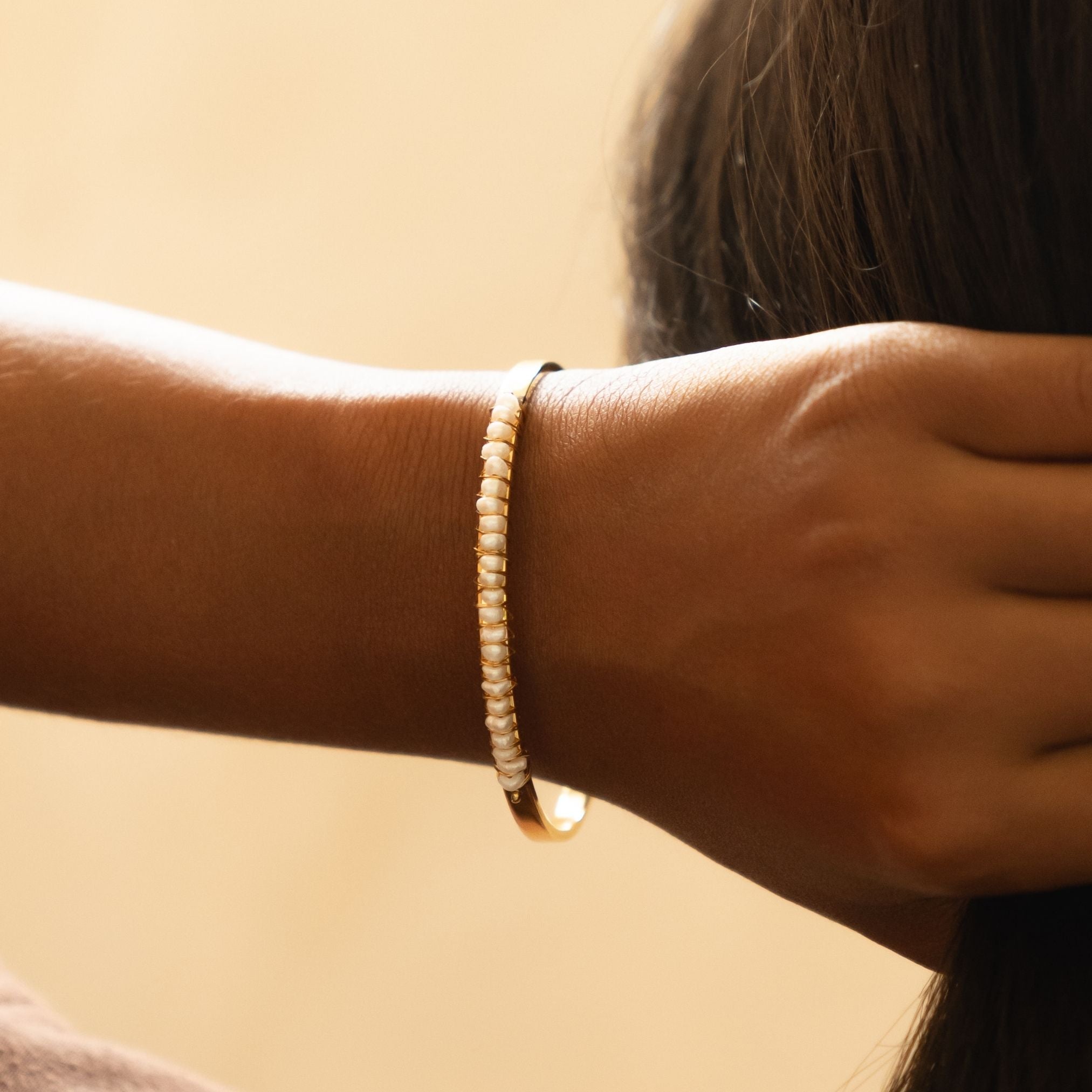Gold Open Cuff Pearl