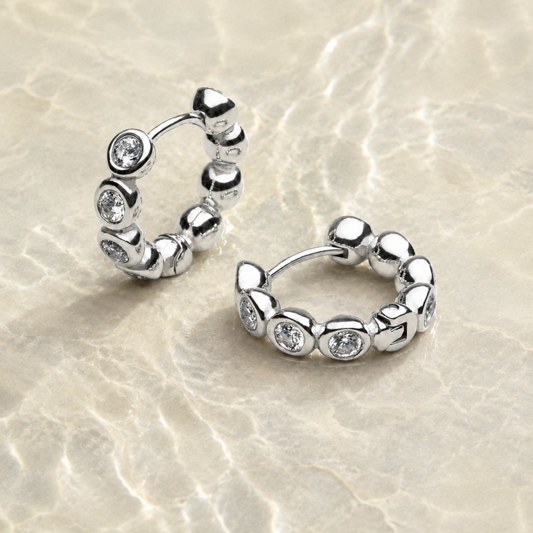 Silver Diamond Hoops